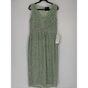 MacDuggal Mint Green Sequin Midi Dress - Size 10 (Flaws)